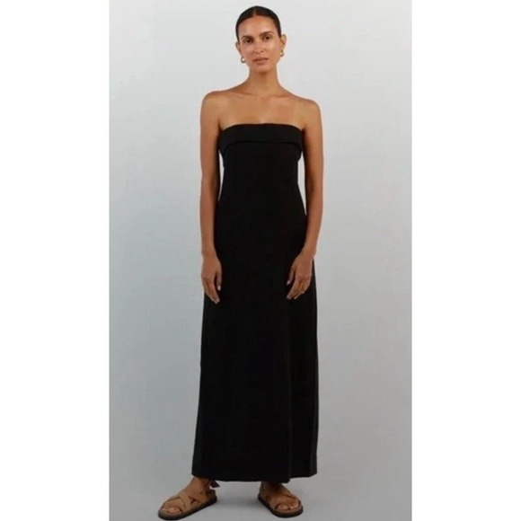 DISSH Kai Black Strapless Midi Dress Size US 12 Tencel Linen